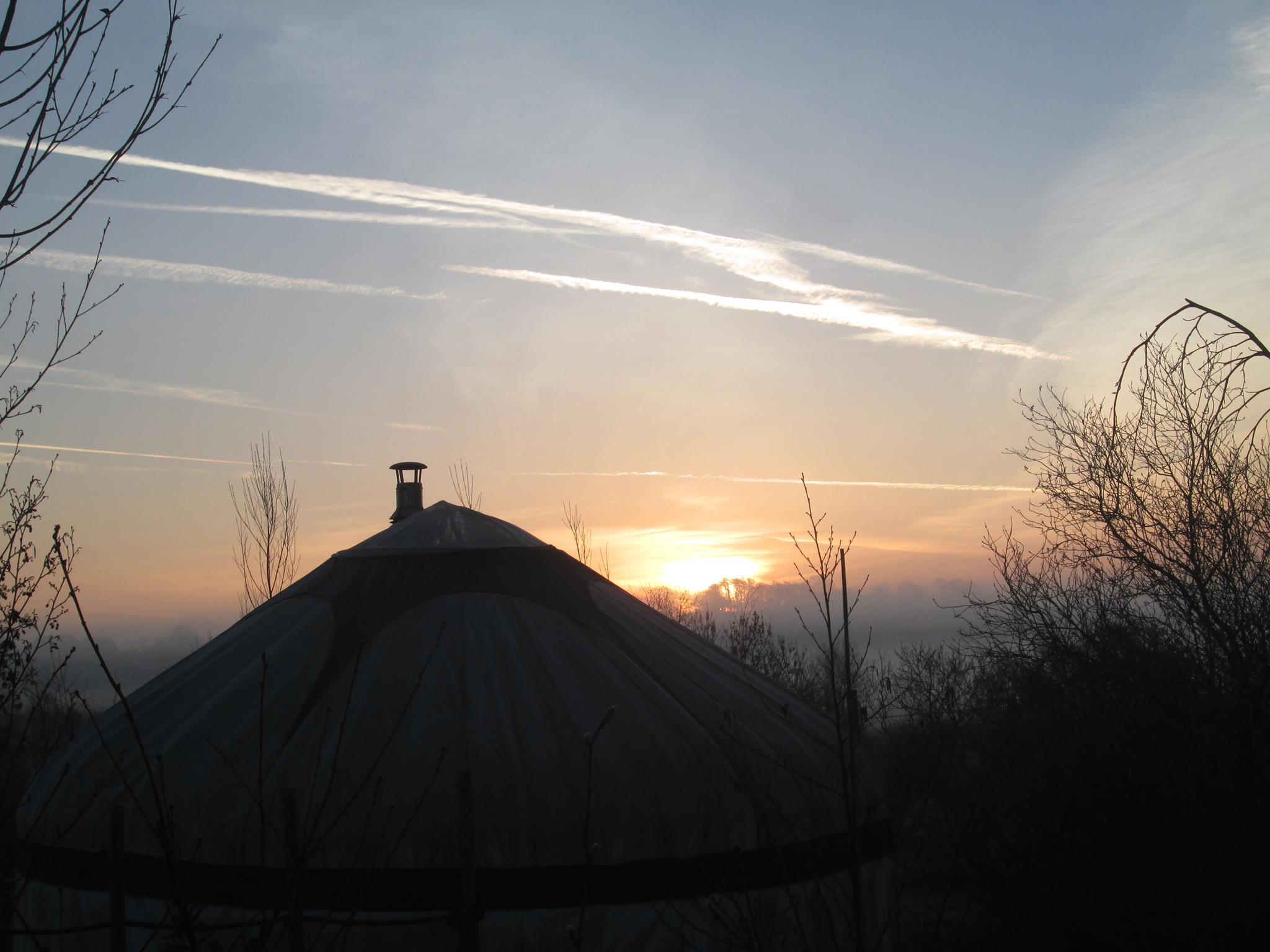 Spring retreat: a yurt in the mists of dawn